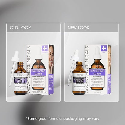 Advanced Clinicals Hyaluronic Acid Serum For Face | Moisturizing Facial Skin Care Products | Hydrating Serum For Face Helps Improve Look Of Wrinkles, Fine Lines, & Uneven Dry Skin Texture, 2-Pack