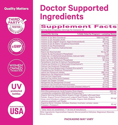 Pink Stork Premium Prenatal Vitamin for Women - Multivitamin & Probiotics - Morning Sickness, Digestion, & Energy - Folate, B6, & Iron - 60 Capsules - 2 Pack