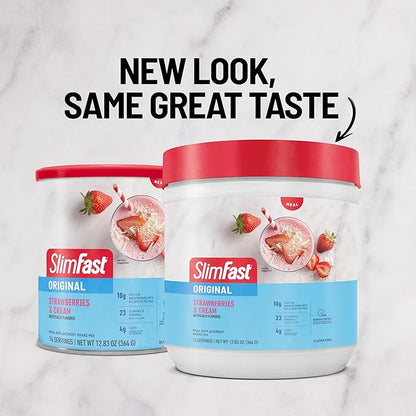 SlimFast Meal Replacement Powder, Original Strawberries & Cream, Weight Loss Shake Mix, 10g of Protein, 14 Servings (Pack of 3) (Packaging May Vary)