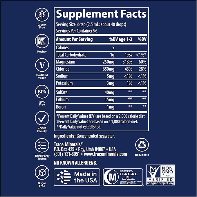 Trace Minerals ConcenTrace Trace Mineral Drops | Supports Energy, Digestion, Bone Health & Hydration, 70+ Ionic Trace Minerals w/Magnesium, Chloride & Potassium | Keto, Vegan & Non-GMO | 96 Servings
