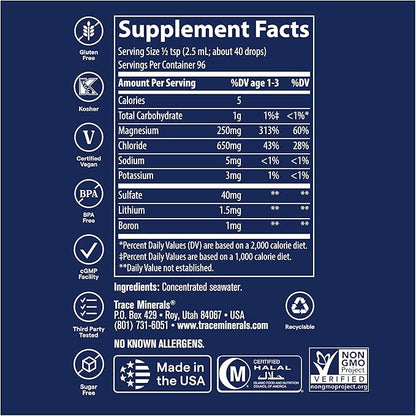 Trace Minerals ConcenTrace Trace Mineral Drops | Supports Energy, Digestion, Bone Health & Hydration, 70+ Ionic Trace Minerals w/Magnesium, Chloride & Potassium | Keto, Vegan & Non-GMO | 96 Servings