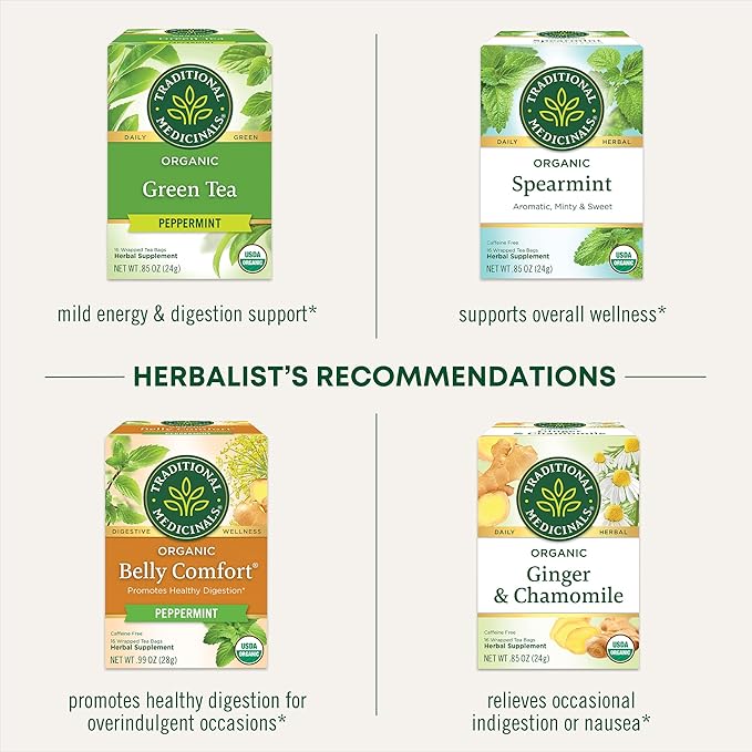 Traditional Medicinals Tea, Organic Triple Mint - Supports Healthy Digestion - Kosher, Non-GMO, Caffeine-Free - 16 Tea Bags
