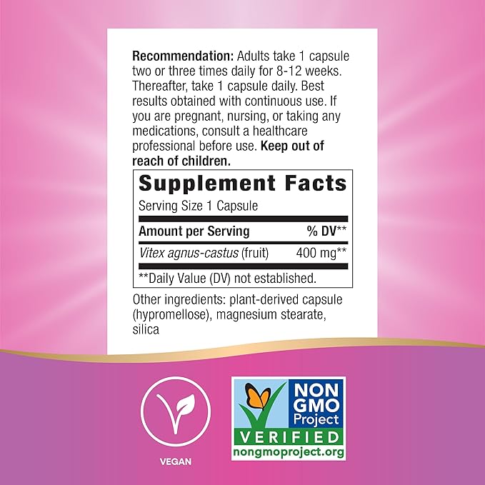 Nature's Way Vitex Fruit, Traditional Menstrual Cycle Support*, Traditional Women's Health Support*, Chasteberry Supplement for Women, Vegan, 320 Capsules (Packaging May Vary)