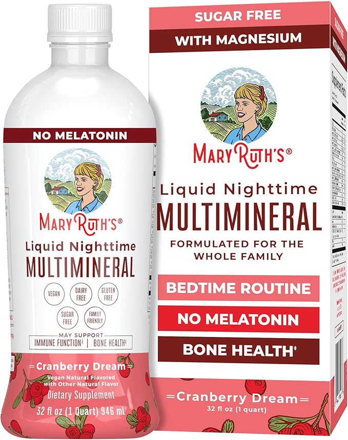 MaryRuth's Liquid Nighttime Multimineral | No Melatonin | Bedtime Routine | Magnesium Citrate | Calcium | Zinc | Vitamin D3| Available in 4 Flavor - Vegan | Sugar Free | Gluten Free | 32 Oz