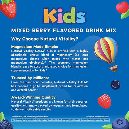 Natural Vitality Kids Calm Magnesium 16oz Powder | Mixed Berry Flavored Drink Mix Supplement | Supports a Balanced Mood and Healthy Development
