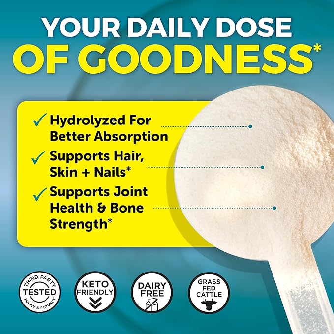 Viva Naturals Collagen Peptides Powder - Grass-Fed Hydrolyzed Bovine, Type I & III - 19 g Protein, Unflavored, Easy Dissolving - Joint, Skin, Hair & Nail Support - Paleo, Keto, Non-GMO - 1lb
