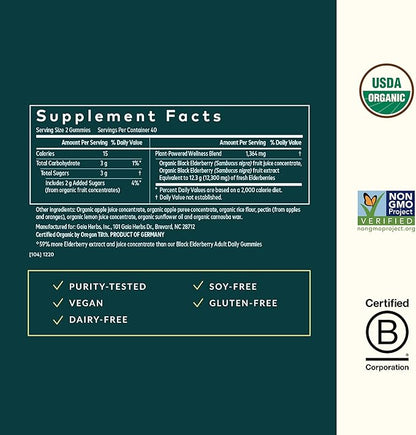 Gaia Herbs Black Elderberry (Sambucus nigra) Extra Strength Gummies - Delicious Immune Support Supplement* - Certified Organic Black Elderberries for Immune System Support* - 80 Gummies (40 Servings)
