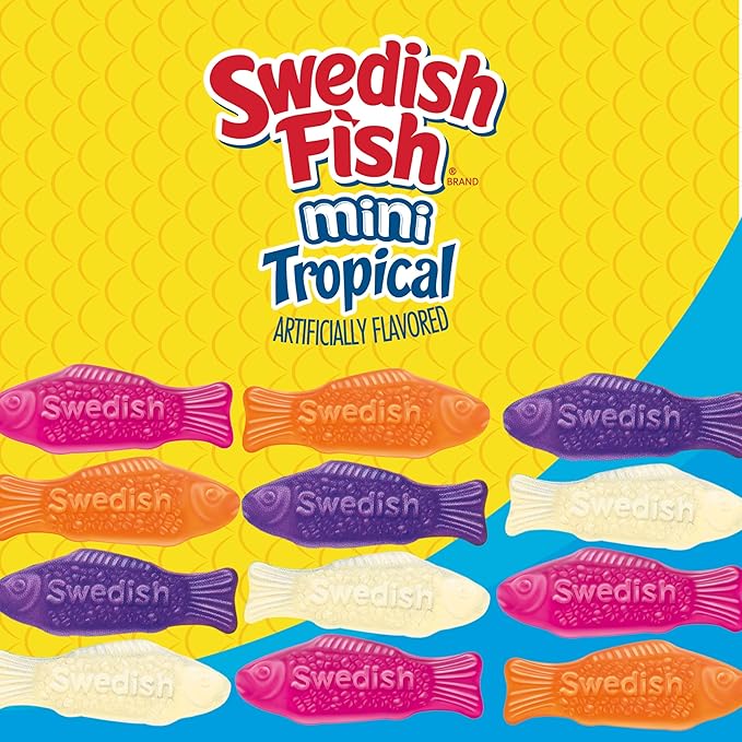 SWEDISH FISH Mini Tropical Soft & Chewy Gummy Candy, Bulk Candy, 12 - 3.5 oz Boxes