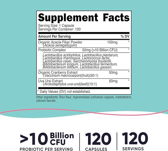 Nutricost Probiotic for Women 10 Billion CFU, 120 Capsules - Complex with Acacia Fiber, Uva Ursi & Cranberry Extract, Non-GMO & Gluten Free