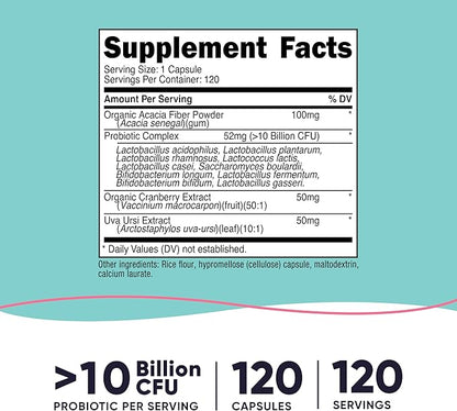 Nutricost Probiotic for Women 10 Billion CFU, 120 Capsules - Complex with Acacia Fiber, Uva Ursi & Cranberry Extract, Non-GMO & Gluten Free