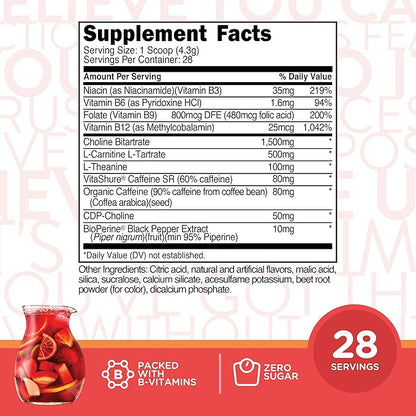 TransformHQ Energy & Focus Powder (Fruit Punch) - Boost Shot Clean Energy Drink Mix - Sugar Free - Non-GMO, Gluten-Free - 28 Servings