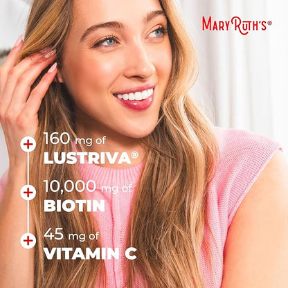 MaryRuth's Multivitamin + Hair Growth Gummies | with Lustriva® | Biotin 10000mcg | B Vitamins | Formulated for Thicker Hair, Wrinkles, Fine Lines, Skin Care | Ages 18+ | 30 Servings