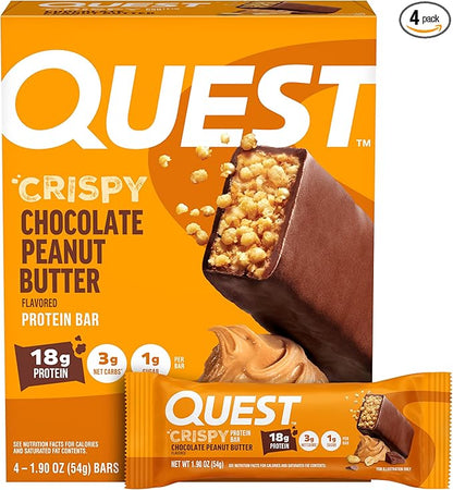 Quest Nutrition Crispy Chocolate Peanut Butter Hero Protein Bar, 18g Protein, 1g Sugar, 3g Net Carb, Gluten Free Protein Snack, Keto Friendly, 4 Count
