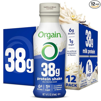 Orgain 38g High Protein Shake, Dairy Isolate Protein Milk, Vanilla, 6g BCAAs, 1g Sugar Per Serving, Meal Replacement, Ready to Drink, Keto Friendly, Gluten-Free 14 Fl Oz (Pack of 12)