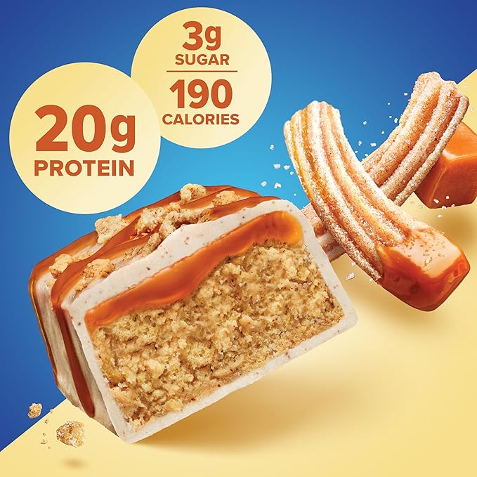 Pure Protein Caramel Churro Protein Bars – 20g Protein, 3g Sugar, 190 Calories (12 count) Low Sugar* High Protein Snack - Gluten Free - Perfect for a Healthy Snack