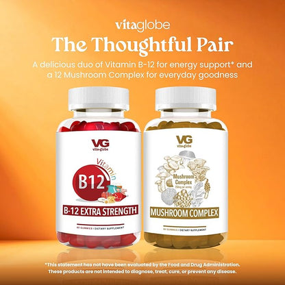 VITA Globe Mushroom Complex Gummies with Reishi, Lions Mane Mushrooms, Chaga, Cordyceps & More, Mushroom Supplement for Immune Defense, Energy & Brain Function Support, 250mg, 60 Count (Pack of 1)