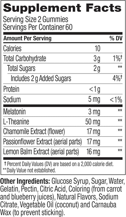 OLLY Sleep Gummy, 3 mg Melatonin, L-Theanine, Chamomile, and Lemon Balm Extracts, BlackBerry Flavor, 60 Day Supply - 120 Count