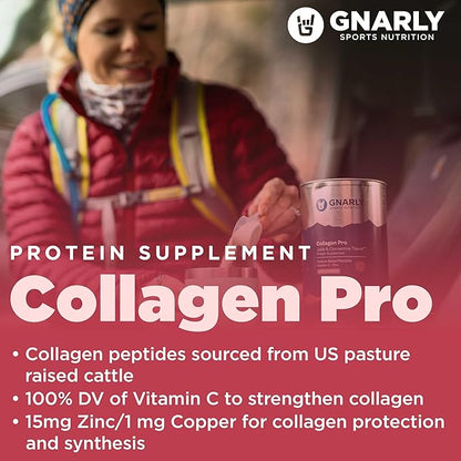 Gnarly Nutrition Collagen Peptides – Collagen Pro with Vitamin C, Zinc & Copper – NSF Certified Collagen Powder – Unflavored, 10 Stick Packs