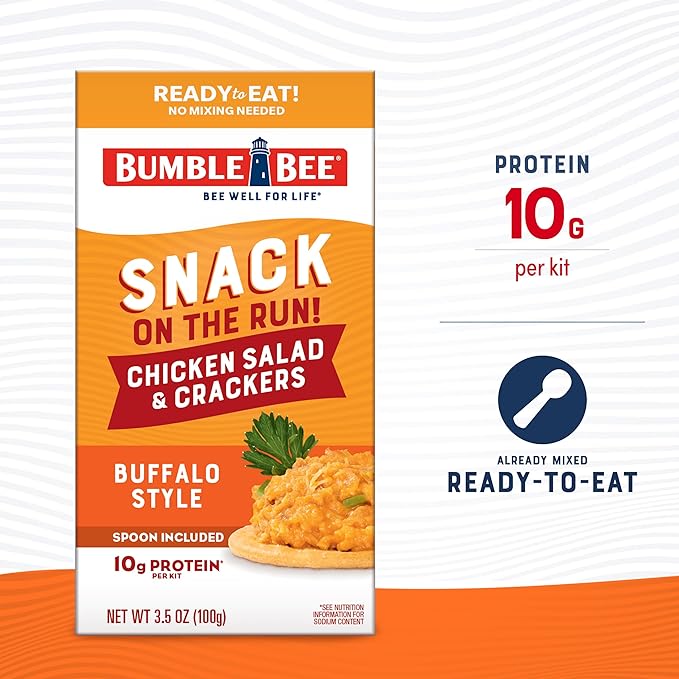 Bumble Bee Snack On The Run Buffalo Chicken Salad with Crackers Kit, 3.5 oz - Ready to Eat, Spoon Included - Shelf Stable & Convenient Protein Snack (Pack of 4)