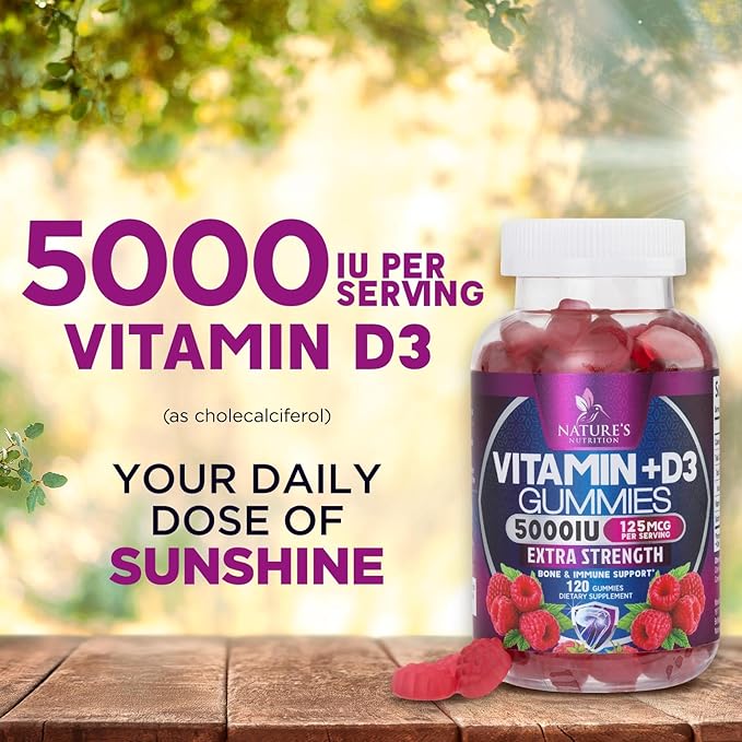 Vitamin D Supplement Gummy - Vitamin D3 125 mcg 5000 IU Per Serving - Bone, Teeth, Muscle and Immune Health Support for Men & Women, Premium VIT D3 Nature's & Gluten Free - 120 Gummies
