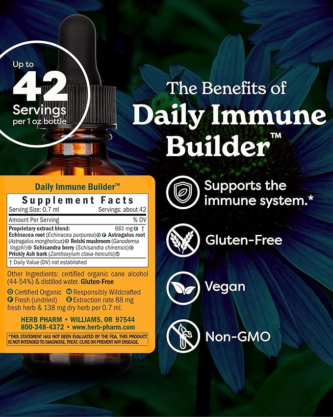 Herb Pharm Daily Immune Builder Herbal Immune System Defense - 1 Ounce