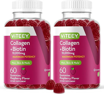 Viteey Collagen Gummies with Biotin Gummies for Hair Skin and Nails Vitamins - Biotin and Collagen Supplements for Women & Men - Gluten-Free – 120 Count