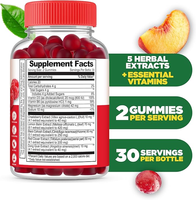 Lifeable Menopause Relief for Women | Black Cohosh, Vitex Chasteberry, Lemon Balm Extract, Red Clover Extract & More | Great Tasting Vegan Supplement | Night Sweats & Hot Flashes Relief | 60 Gummies