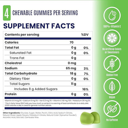SaltStick Energy Gummies with Electrolytes, Green Apple, Easy to Chew, 10 Packs, 80 Gummies