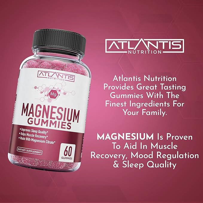 Atlantis Nutrition Magnesium Citrate Gummies – Magnesium Gummies – 90mg Magnesium (from 770mg Magnesium Citrate) | Supports Muscle Recovery, Eases Cramps, Promotes Calmness & Better Sleep | 60 Gummies