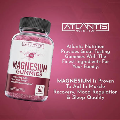Atlantis Nutrition Magnesium Citrate Gummies – Magnesium Gummies – 90mg Magnesium (from 770mg Magnesium Citrate) | Supports Muscle Recovery, Eases Cramps, Promotes Calmness & Better Sleep | 60 Gummies