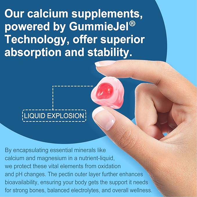 Calcium Citrate Vitamin D3 1000IU Gummies for Women & Men, Sugar Free Bone Health Complex with Calcium, Magnesium, Zinc Potassium & B6, High Absorption, Teeth, Leg Cramp & Nerve Health, Vegan, 60Cts