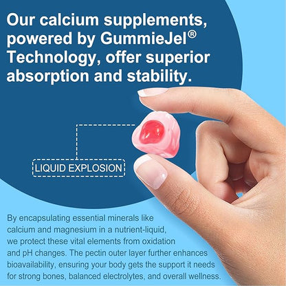 Calcium Citrate Vitamin D3 1000IU Gummies for Women & Men, Sugar Free Bone Health Complex with Calcium, Magnesium, Zinc Potassium & B6, High Absorption, Teeth, Leg Cramp & Nerve Health, Vegan, 60Cts
