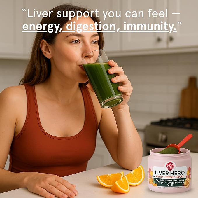 Peach Perfect Liver Hero – Premium Liver Detox and Bloat Support Powder for Women | Milk Thistle, Dandelion, Turmeric, Ginger, Chlorophyll and Vitamin C | Daily Energy, Digestion and Skin Clarity | Juicy Orange Flavor – 30 Servings