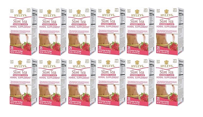 Hyleys Slim Tea Raspberry Flavor - Weight Loss Herbal Supplement Cleanse and Detox - 25 Tea Bags (12 Pack)
