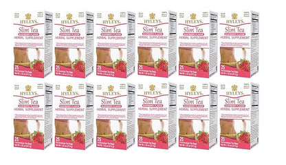 Hyleys Slim Tea Raspberry Flavor - Weight Loss Herbal Supplement Cleanse and Detox - 25 Tea Bags (12 Pack)