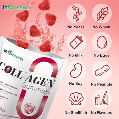 inGreens Collagen Peptides Gummies for Women - 5000mg Hydrolyzed Marine Collagen, Sugar Free with Type I,II,III & Biotin, 90 Count