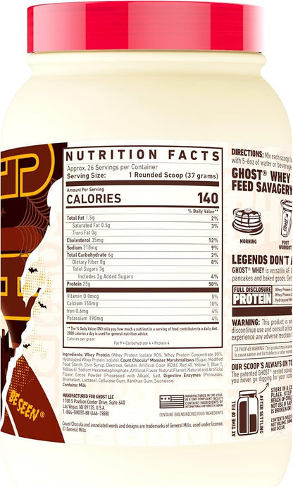 GHOST Whey Protein Powder, Count Chocula - 2.12LB, 25G of Protein - Whey Protein Blend - ­Post Workout Fitness & Nutrition Shakes, Smoothies, Baking & Cooking - Soy & Gluten-Free