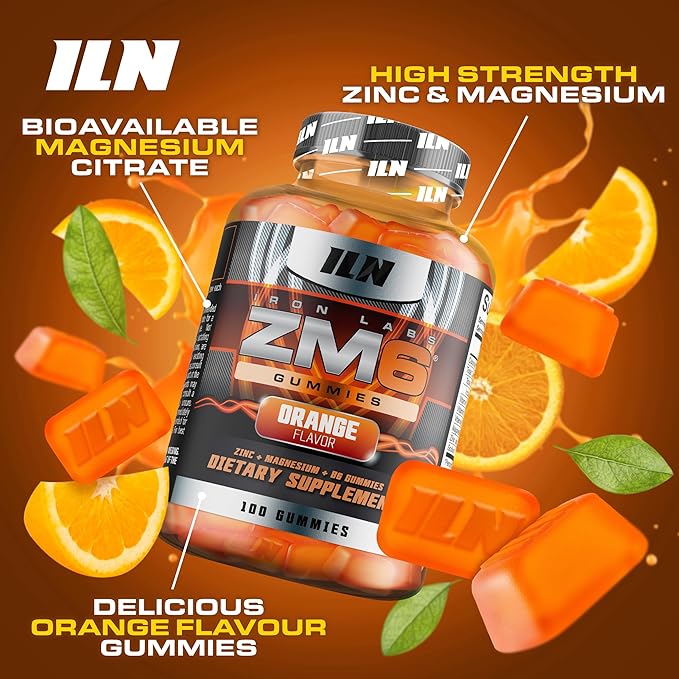 Iron Labs ZM6 Gummies – High Strength Zinc Magnesium Gummies for Men & Women (100 Count, Orange Flavor, Vegan) – Magnesium Citrate and Zinc Citrate Supplements with Vitamin B6 and D3