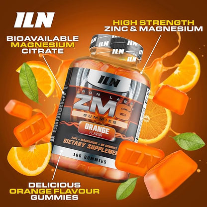 Iron Labs ZM6 Gummies – High Strength Zinc Magnesium Gummies for Men & Women (100 Count, Orange Flavor, Vegan) – Magnesium Citrate and Zinc Citrate Supplements with Vitamin B6 and D3