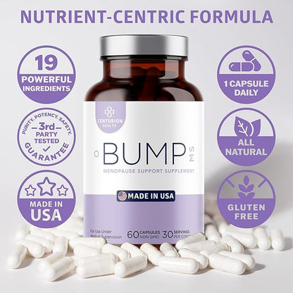 Centurion Health Bump MS, Complete Herbal Menopause Supplement for Women, 19 Powerful Ingredients with Dong Quai, Black Cohosh, Folinic Acid, Methylfolate, Wild Yam, Choline and DHA, 60 Caps