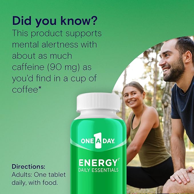 A Day Energy Daily Essentials Multivitamin, Energy Supplement to Support Mental Alertness and Immune Health with Vitamins A C, D, E, Zinc and Caffeine, 120 Count (Pack of 2)