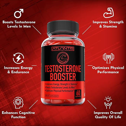 Atlantis Nutrition Testosterone Booster Gummies For Men - Enhances Strength & Stamina - Optimizes Performance & Male Enhancement - Tribulus, Goat Weed Extract, Maca Root Extract | 2-Pack (120 Gummies)