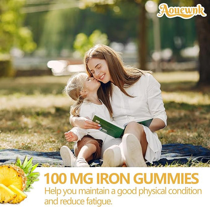 1 Pack 100MG Iron Supplements Gummies for Women & Men - Contains Vitamin C, A, B - Suitable Adults & Kids, Iron Deficiency, Immune & Energy Support, Pineapple Flavor, Non-GMO, 60 Counts