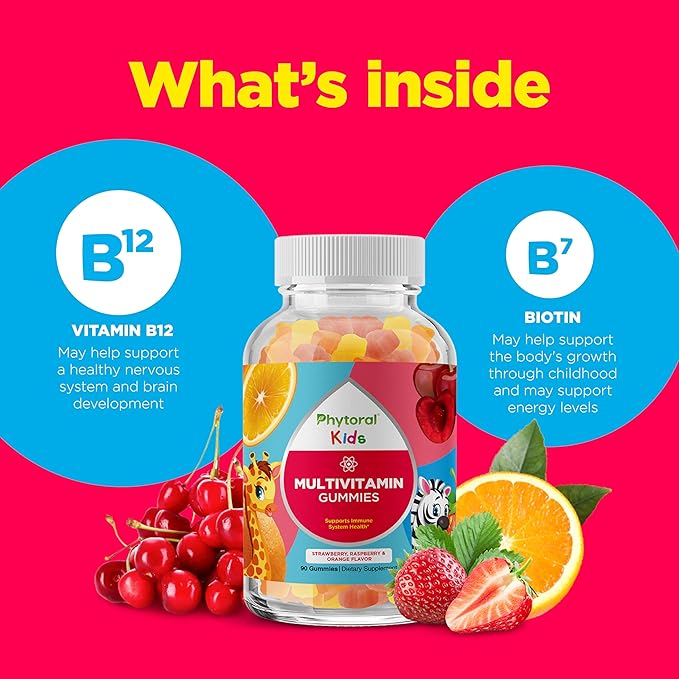 Phytoral Kids Vitamins Gummy Multivitamin Chewable - Kids Gummy Vitamins for Mood Support Natural Energy Boost and Immune Support for - Immune Gummies and Natural Multivitamin - 90 Count