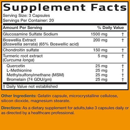 Bronson Glucosamine Chondroitin Turmeric & MSM Advanced Joint & Cartilage Formula, Supports Healthy Joints, Mobility & Cartilage - Non-GMO, 60 Capsules