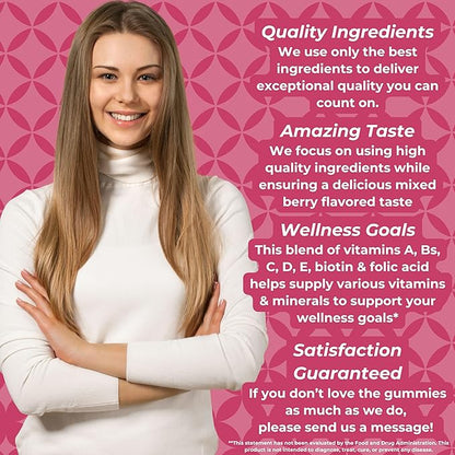 Women’s Multivitamin Gummies, Multivitamin for Women with Biotin, Folic Acid, Vitamins A,C,D,E,Natural Mixed Berry Flavor (180ct)