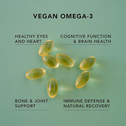 AMANDEAN Vegan Omega 3 Supplement. Premium Fish Oil Alternative. Algae DHA & EPA. Carrageenan Free Softgels. Algal Essential Fatty Acids. Plant Based Heart, Brain, Eye, Skin, Immune Support. (60ct)