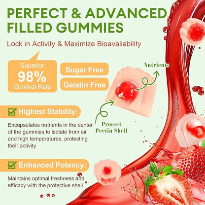 Totaria Sugar Free 5-in-1 Probiotic Prebiotic Postbiotic Gummy, 36 Strains Probiotics for Women Men with Digestive Enzymes, Peppermint, Complete Immune, Gut & Digestive Support, Vegan, 60 Counts