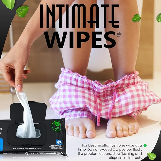 INTIMATE WIPES™ by INTIMACY KIT®, 48 Large Hygiene Wipes, pH Balanced, Hypoallergenic, Fragrance Free, infused with Vitamin-E, Chamomile & Aloe Vera, for Intimate Parts, Body & Face