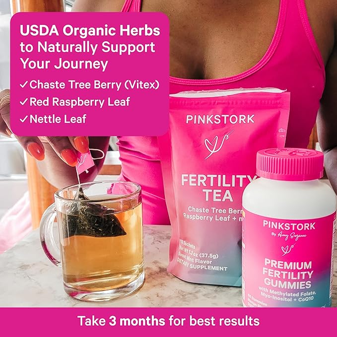 Pink Stork Organic Fertility Tea for Women | Fertility Supplements for Women with Chaste Tree Berry (Vitex) + Red Raspberry Leaf | Hormone Balance Herbal Tea for Conception Support | USDA Organic, Caffeine Free - Mint, 15 Sachets